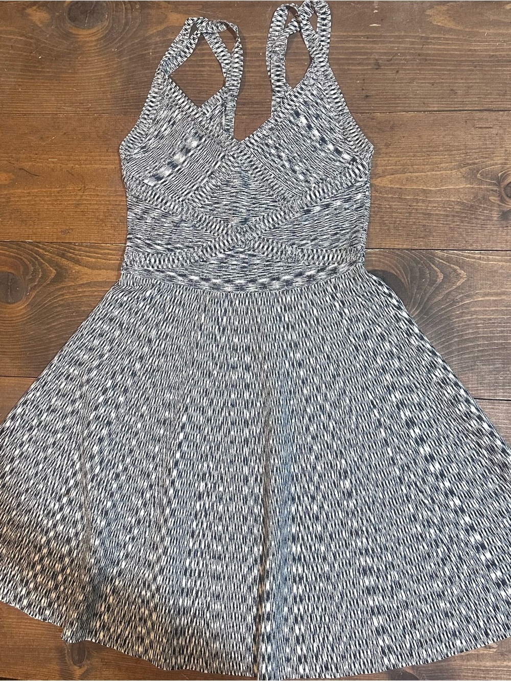 Guess Black & White Textured Fit-and-Flare Mini Dress